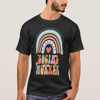 Social Worker Groovy Retro Vintage Rainbow Social T-Shirt