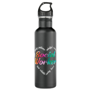 Social Worker Heart Word Cloud Watercolor Rainbow Stainless Steel Water Bottle