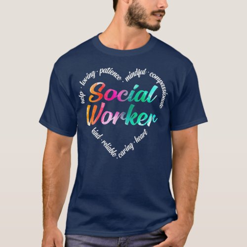 Social Worker Heart Word Cloud Watercolor T_Shirt