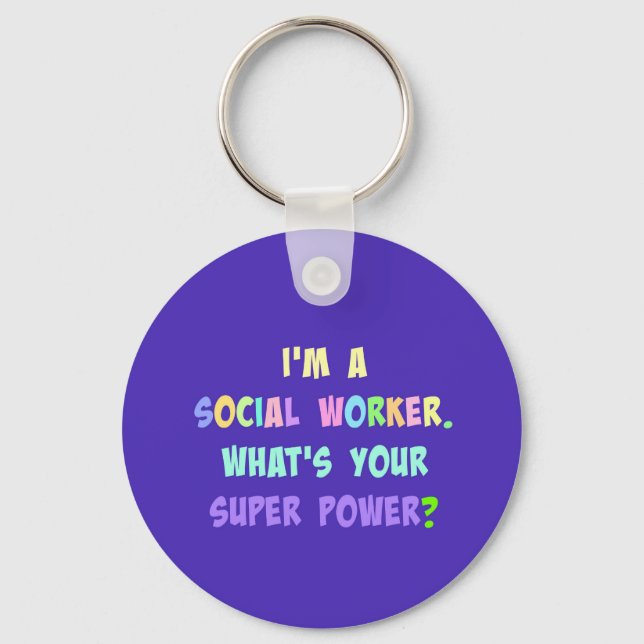 Social Worker Humor, Pastel Lettering, Blue Indigo Keychain (Front)