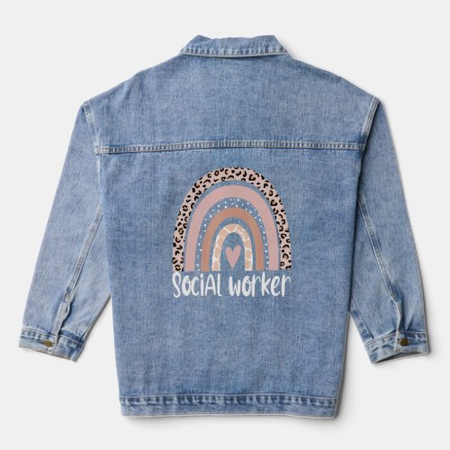 Social Worker Leopard Rainbow Social Work Apprecia Denim Jacket