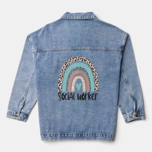 Social Worker Leopard Rainbow Social Work Apprecia Denim Jacket