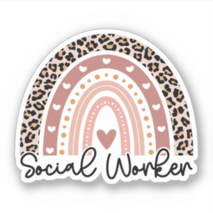 Social Worker Leopard Rainbow, Social Worker Gift Sticker