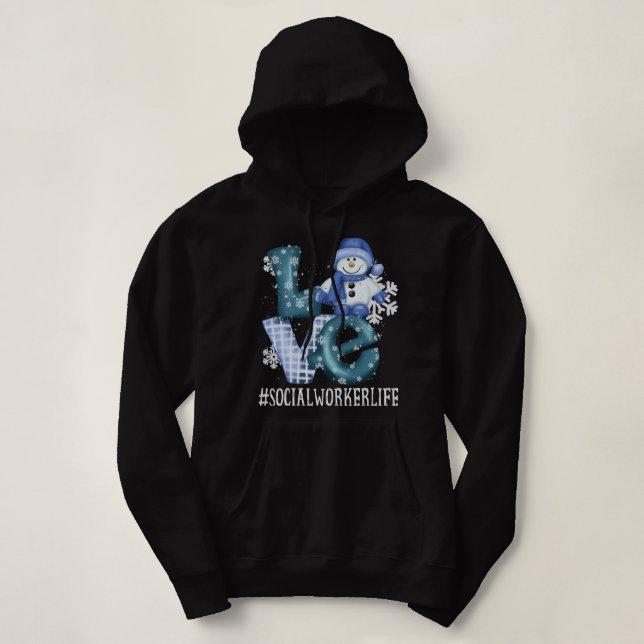 Social Worker Love Snowman Women Winter Season Chr Hoodie (Design Front)