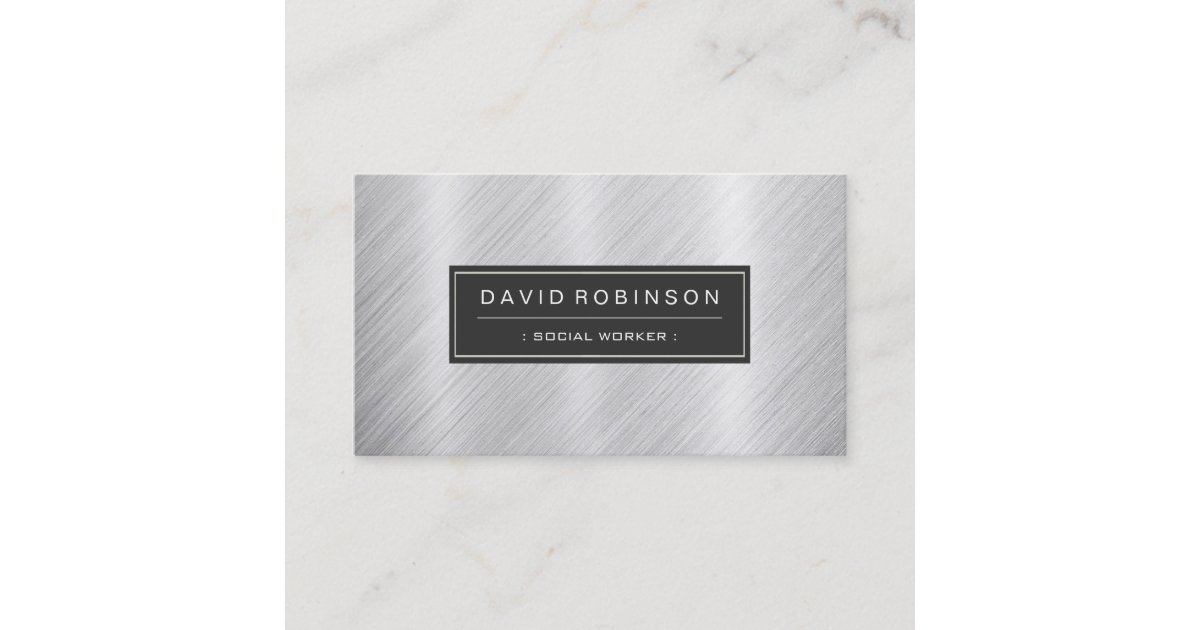 Social Worker Modern Brushed Metal Look Business Card Zazzle Com