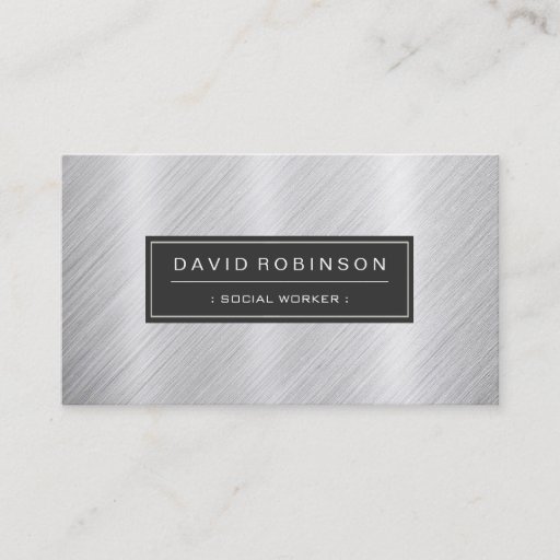 Customizable Social Worker - Modern Brushed Metal Look Business Cards