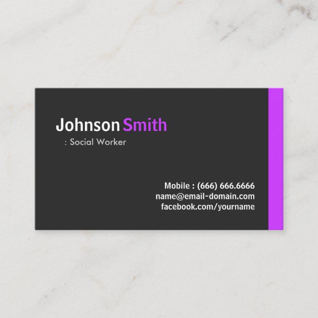 Social Worker - Modern Minimal Purple Business Card (Front)