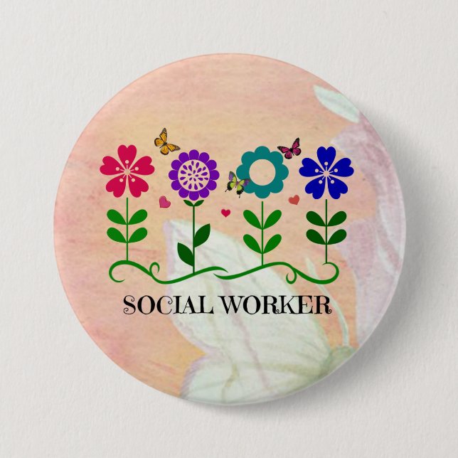 Social Worker, Pastel Springtime Design,  Button (Front)