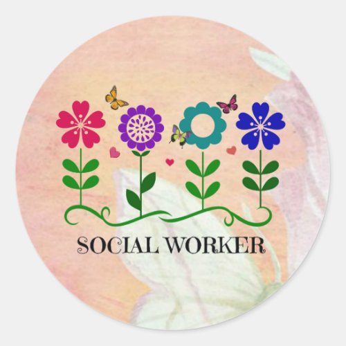 Social Worker Pastel Springtime Design Classic Round Sticker
