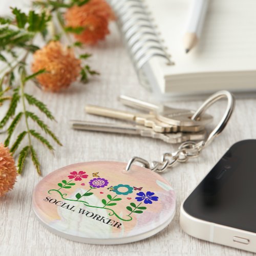 Social Worker Pastel Springtime Design Keychain