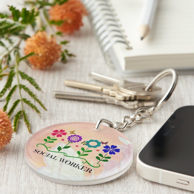 Social Worker, Pastel Springtime Design, Keychain (Front Right)