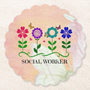 Social Worker, Pastel Springtime Design, Paper Coaster