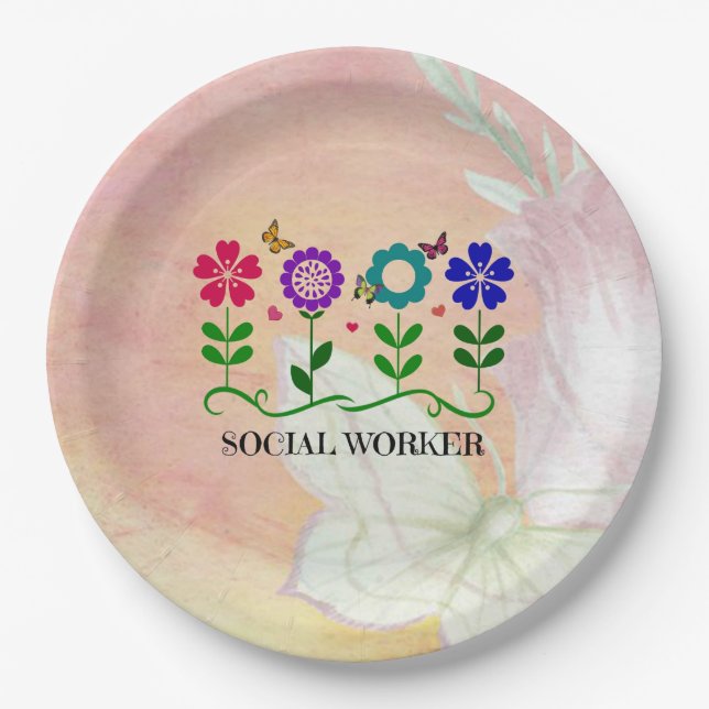 Social Worker, Pastel Springtime Design, Paper Plates (Front)