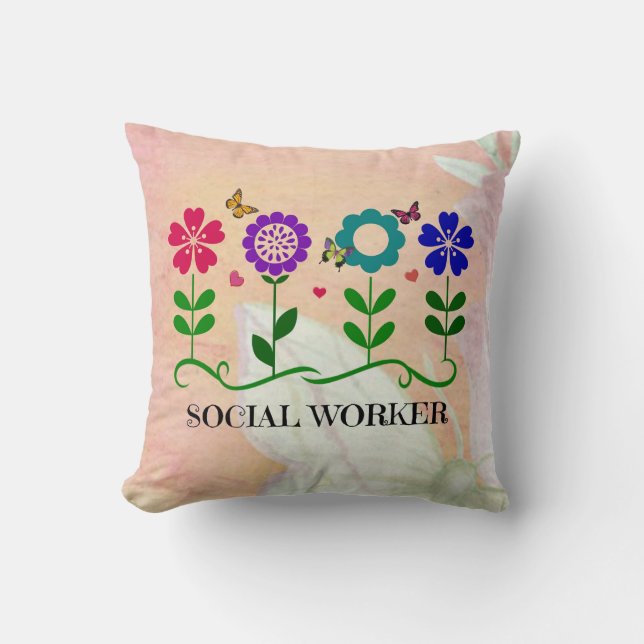 Social Worker, Pastel Springtime Design, Throw Pillow (Front)