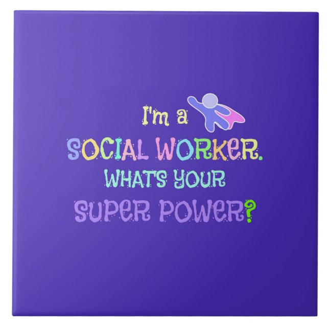 Social Worker, Pastel Text Funky Design Ceramic Tile (Front)
