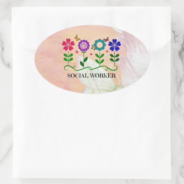 Social Worker, pretty pastel design, Oval Sticker (Bag)