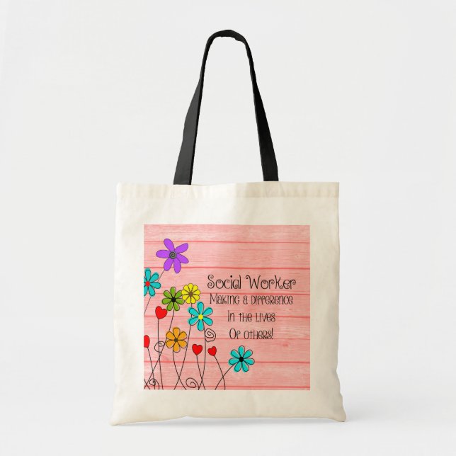Social Worker Quote Floral Design Tote Bag (Front)