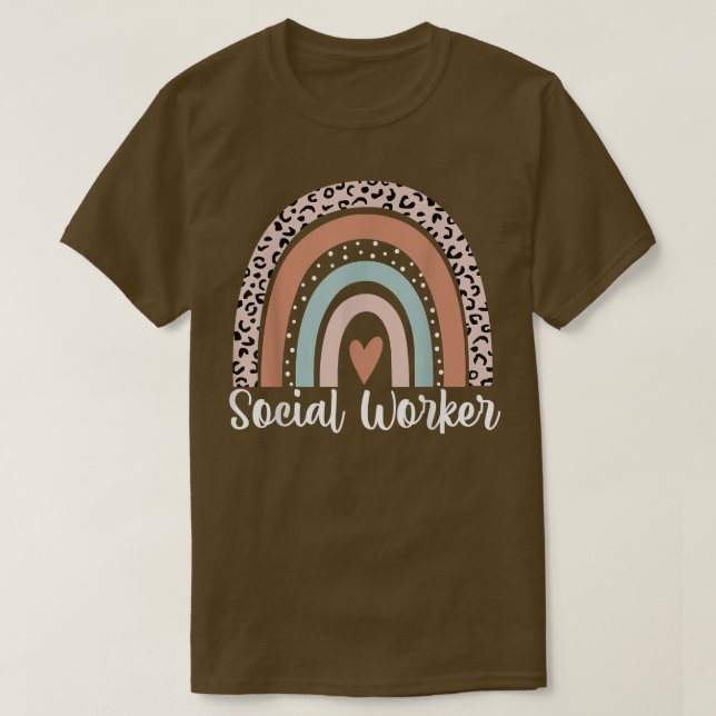 Social Worker Rainbow Leopard Funny Social Worker  T-Shirt (Design Front)