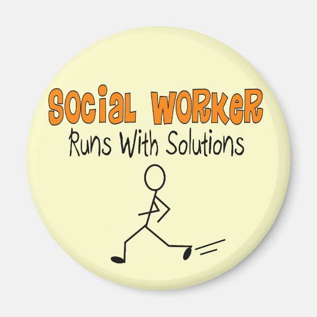 Social Worker "Runs with Solutions" Funny Gifts Magnet (Front)