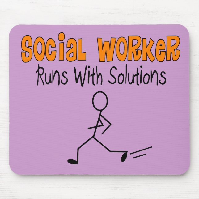 Social Worker "Runs with Solutions" Funny Gifts Mouse Pad (Front)