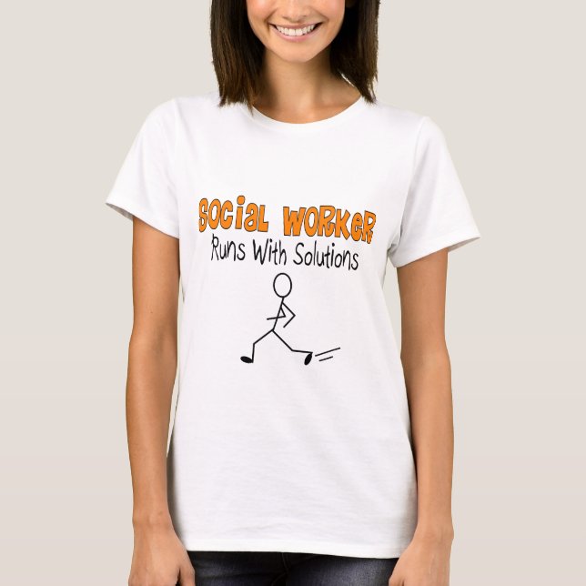 Social Worker "Runs with Solutions" Funny Gifts T-Shirt (Front)
