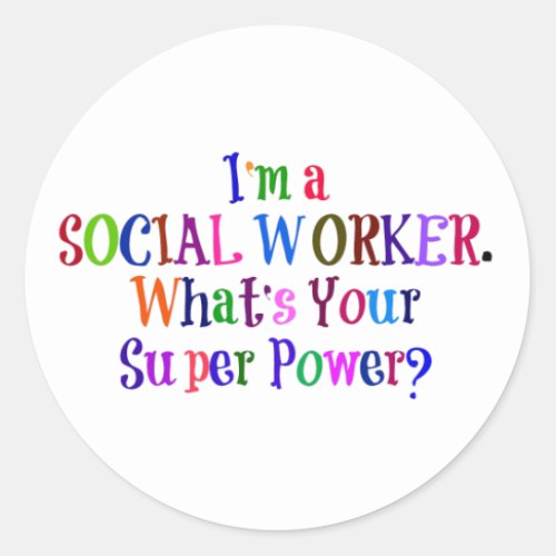 Social Worker Superhero Colorful Text Classic Round Sticker