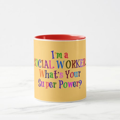 Social Worker Superhero Colorful Text Mug
