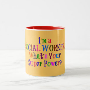 Social Worker Superhero, Colorful Text Two-Tone Coffee Mug