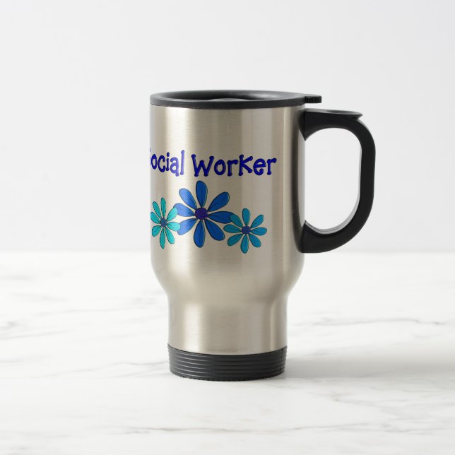 Social Worker Travel Mug "Blue Daisies" (Right)