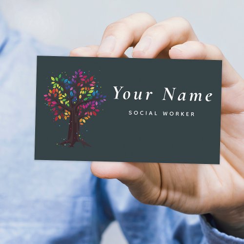 Social Worker Tree  Colorful Leaves Minimalistic Business Card