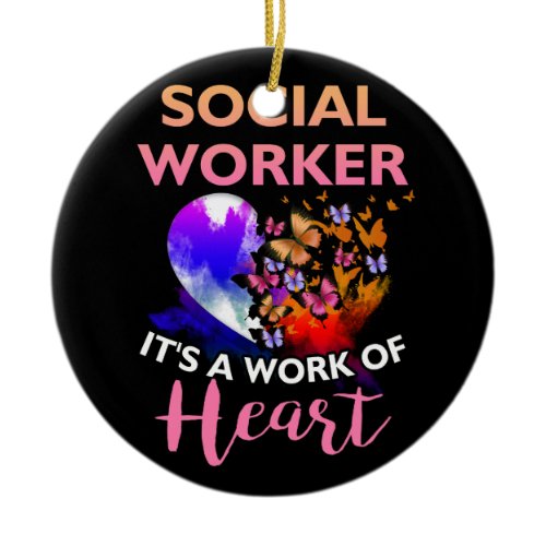Social Worker Work of Heart Flower Butterfly Socia Ceramic Ornament