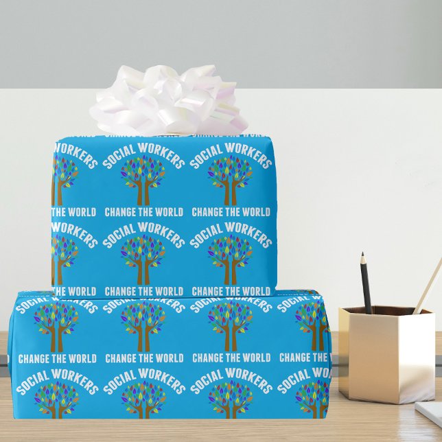 Social Workers Change the World Blue Wrapping Paper (Creator Uploaded)