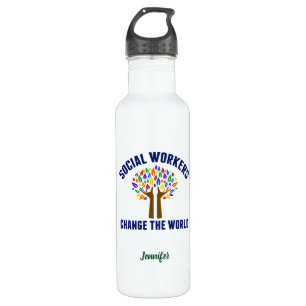Social Workers Change the World Social Work Custom Stainless Steel Water Bottle