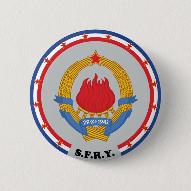Socialist Federal Republic of Yugoslavia Emblem Pinback Button (Front)