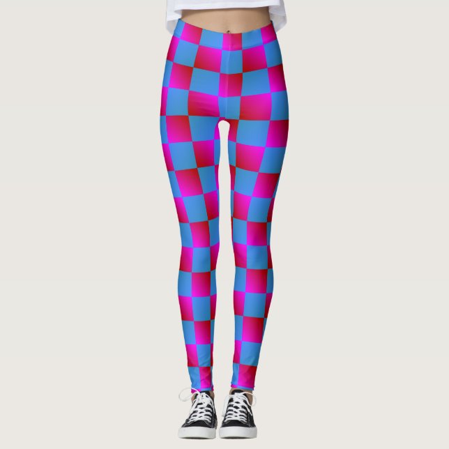 Socialite Blue and Pink Checks Pattern Leggings (Front)