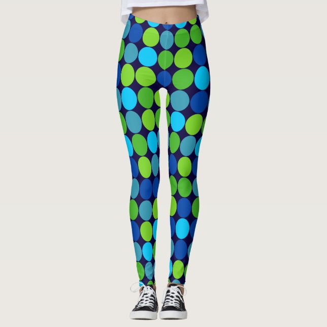 Socialite Blue Green Polka Dot Pattern Leggings (Front)