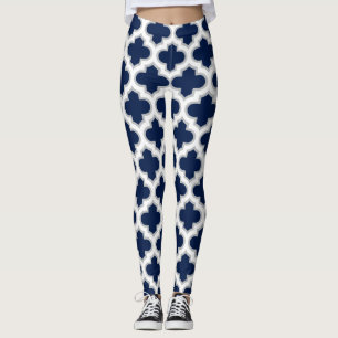 Socialite Moroccan Lattice White Gray Pattern Leggings