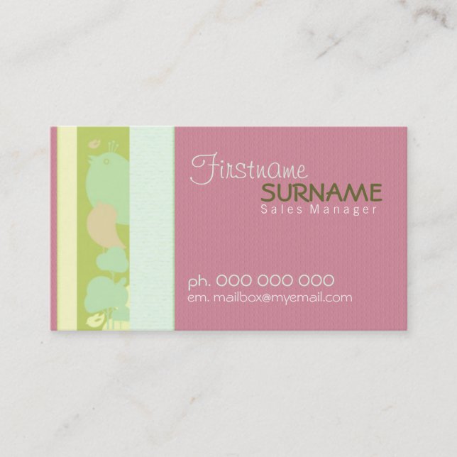 Socialite Pink Birdy Business Cards (Front)