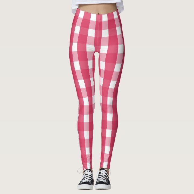 Socialite Pink Gingham Pattern Leggings (Front)