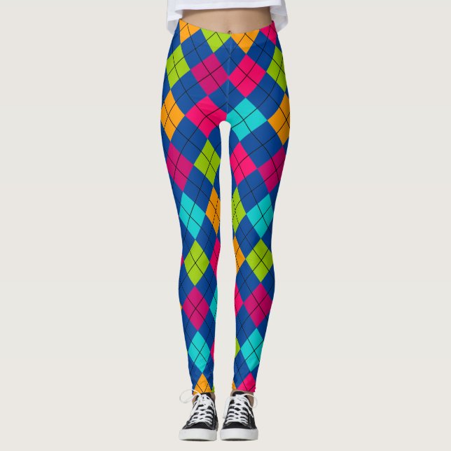 Socialite Splash of Color Argyle Pattern Leggings (Front)