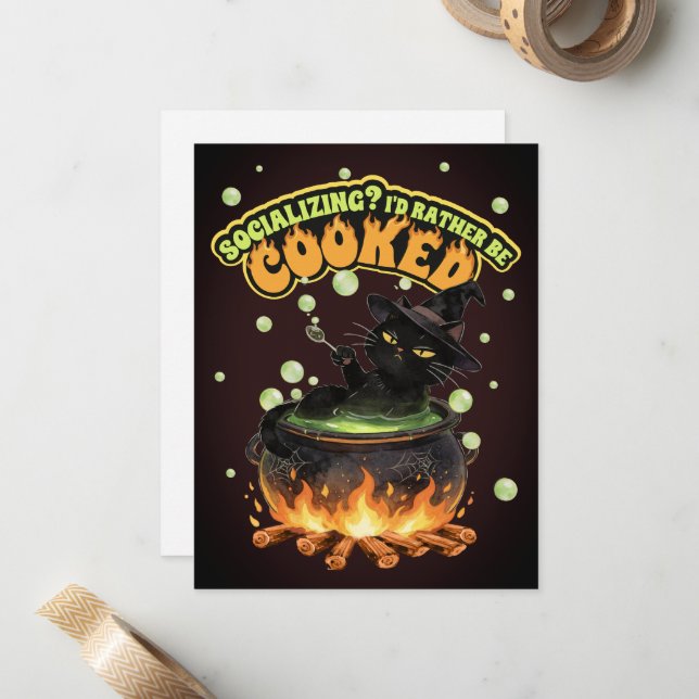 Socializing Rather Be Cooked Introvert Halloween Note Card (Front/Back In Situ)