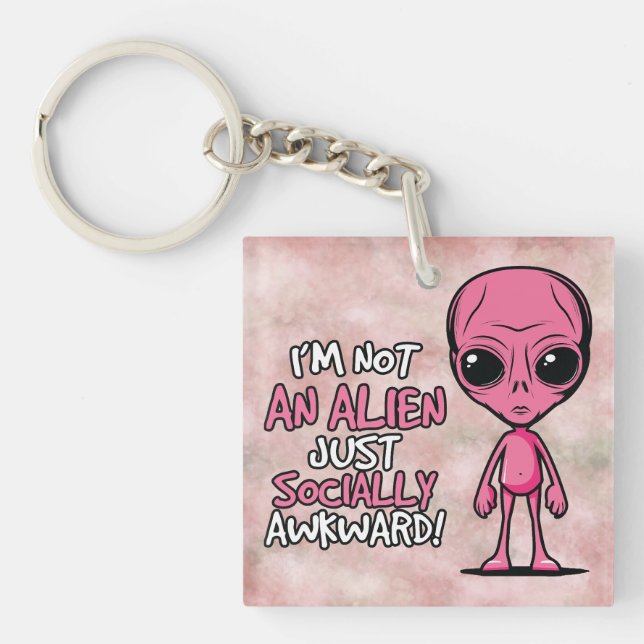Socially Awkward Alien Cartoon Keychain (Front)