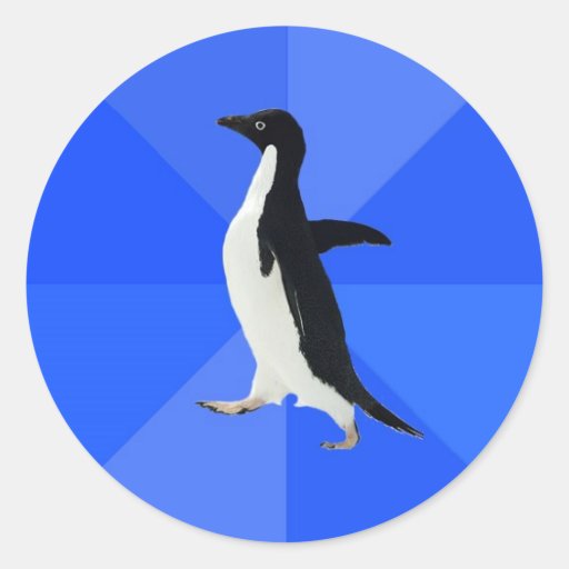 Socially-Awkward-Penguin-Meme Round Sticker | Zazzle