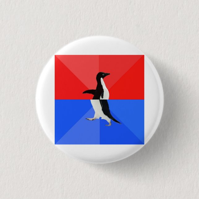 Socially Confused Penguin Advice Animal Meme Button (Front)
