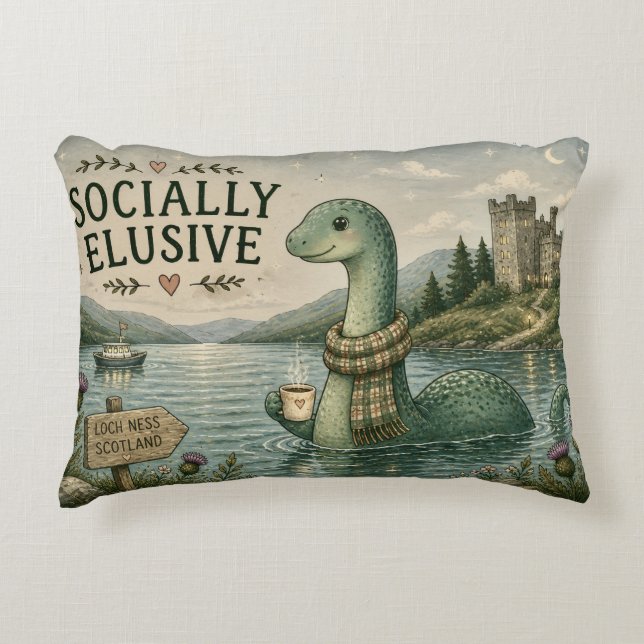 Socially Elusive Nessie Cozy Cryptid Loch Ness  Accent Pillow (Front)