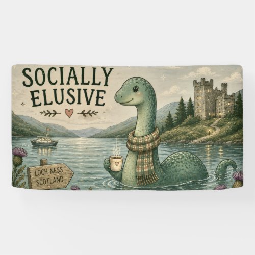 Socially Elusive Nessie Cozy Cryptid Loch Ness  Banner