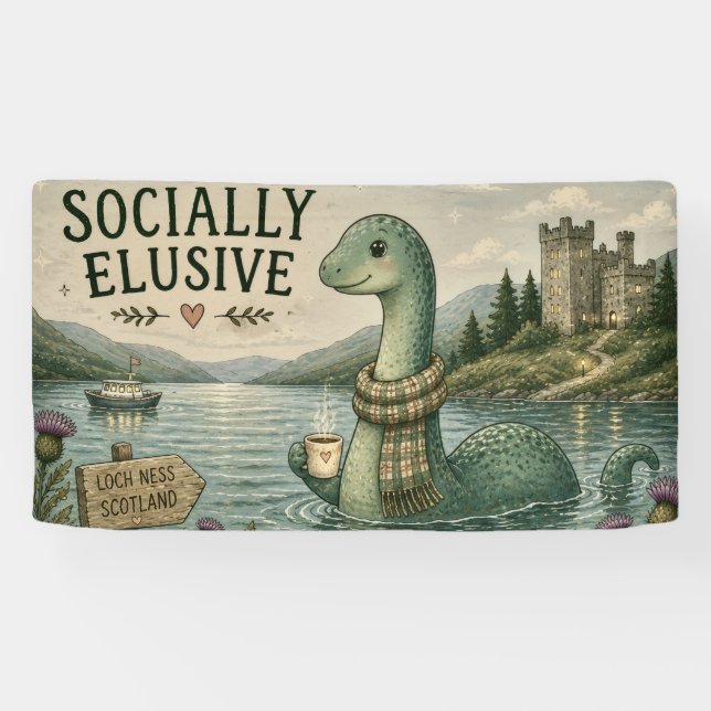Socially Elusive Nessie Cozy Cryptid Loch Ness  Banner (Horizontal)