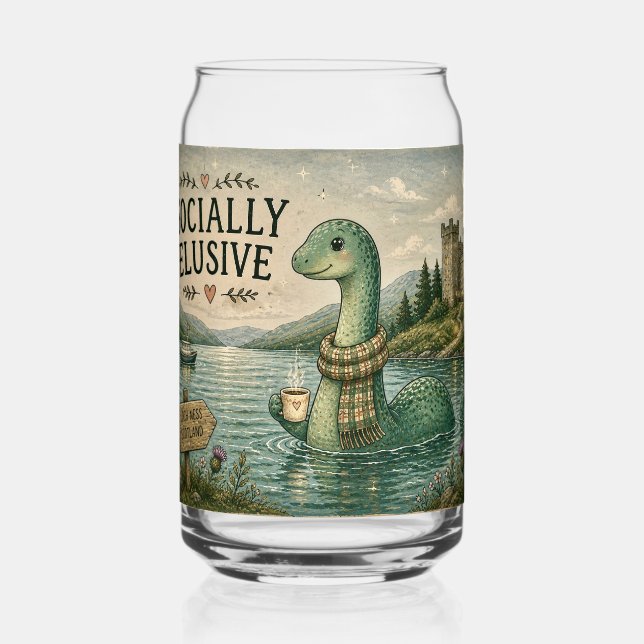 Socially Elusive Nessie Cozy Cryptid Loch Ness  Can Glass (Front)