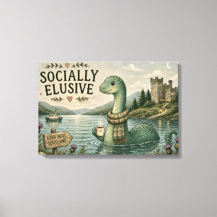 Socially Elusive Nessie Cozy Cryptid Loch Ness Canvas Print