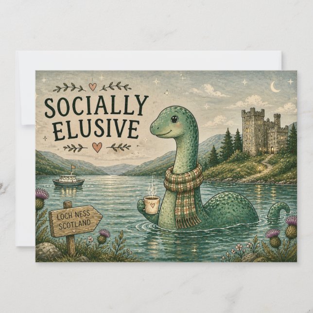 Socially Elusive Nessie Cozy Cryptid Loch Ness  Card (Front)